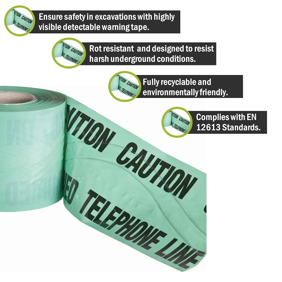 image 1 of Pegdev High Visibility Underground Detectable Warning Tape Telephone 150mm x 22m