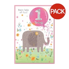 Simon Elvin Juvenile 1st Birthday Greetings Card (Pack of 6) - White/Pink/Green - One Size