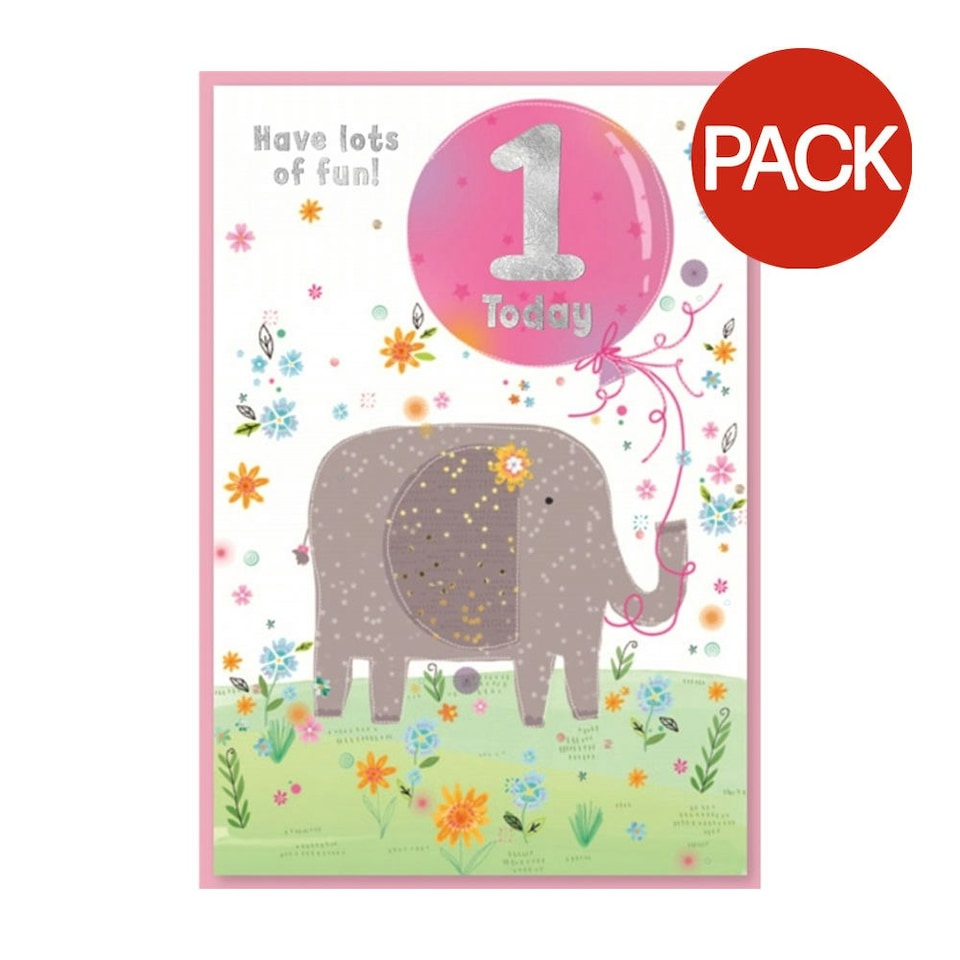 Simon Elvin Juvenile 1st Birthday Greetings Card (Pack of 6) - White/Pink/Green - One Size