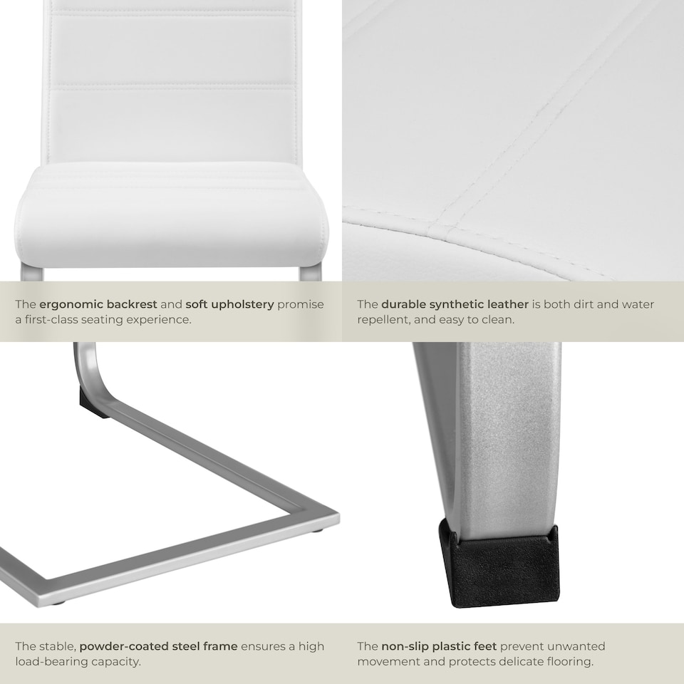 image 1 of Dining Chairs - cantilevered, high backrest, flat steel frame - Set of 4 White
