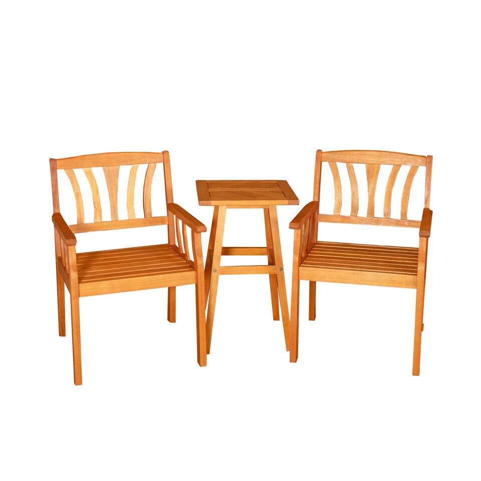 image 1 of Outdoor Wooden Garden Slatted Side Table with 2 Chairs