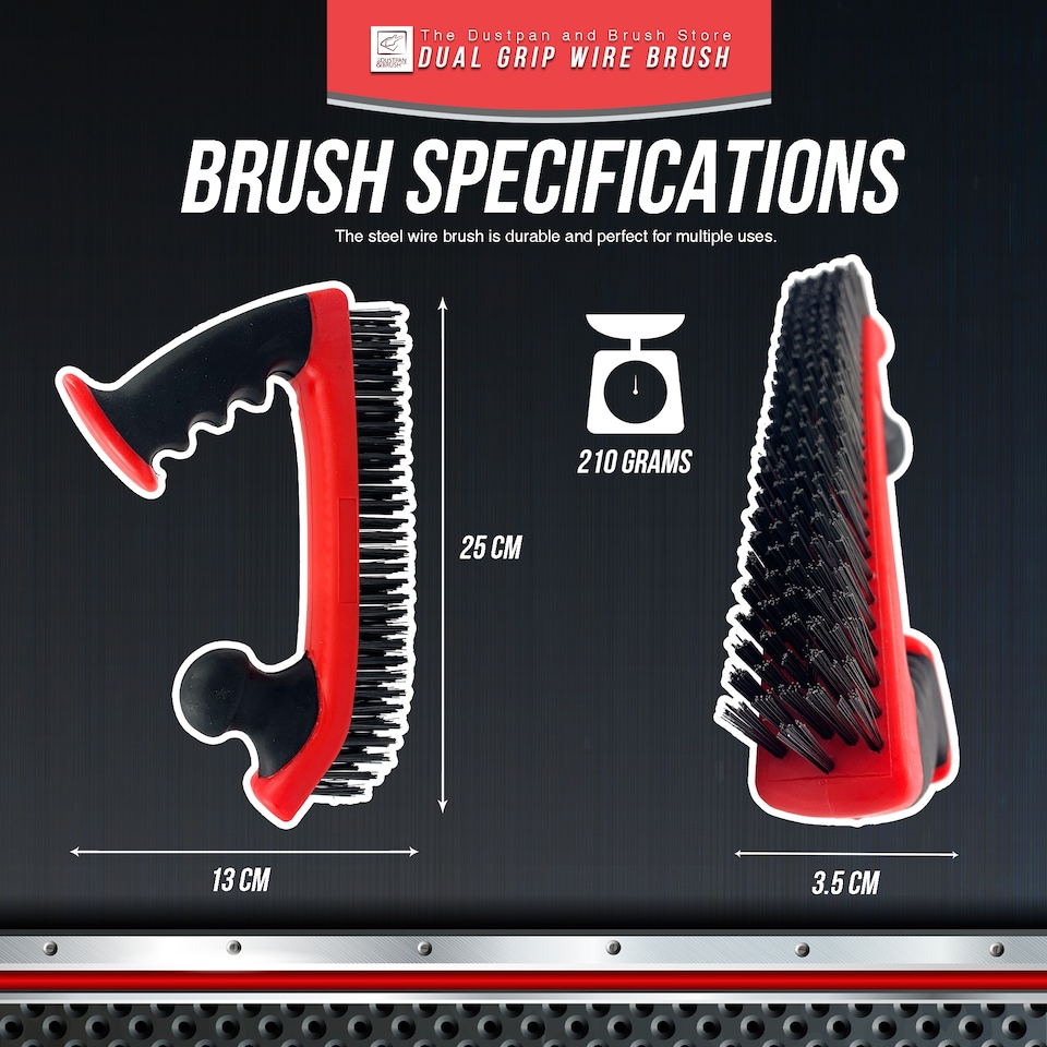 image 1 of Dual Grip Large Wire Scrubbing Brush with Steel Bristles for Heavy Duty Cleaning