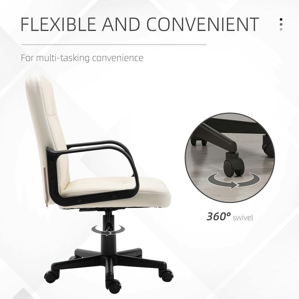 image 1 of HOMCOM PU Leather Office Chair Swivel Mid-Back Computer Desk Chair, Cream