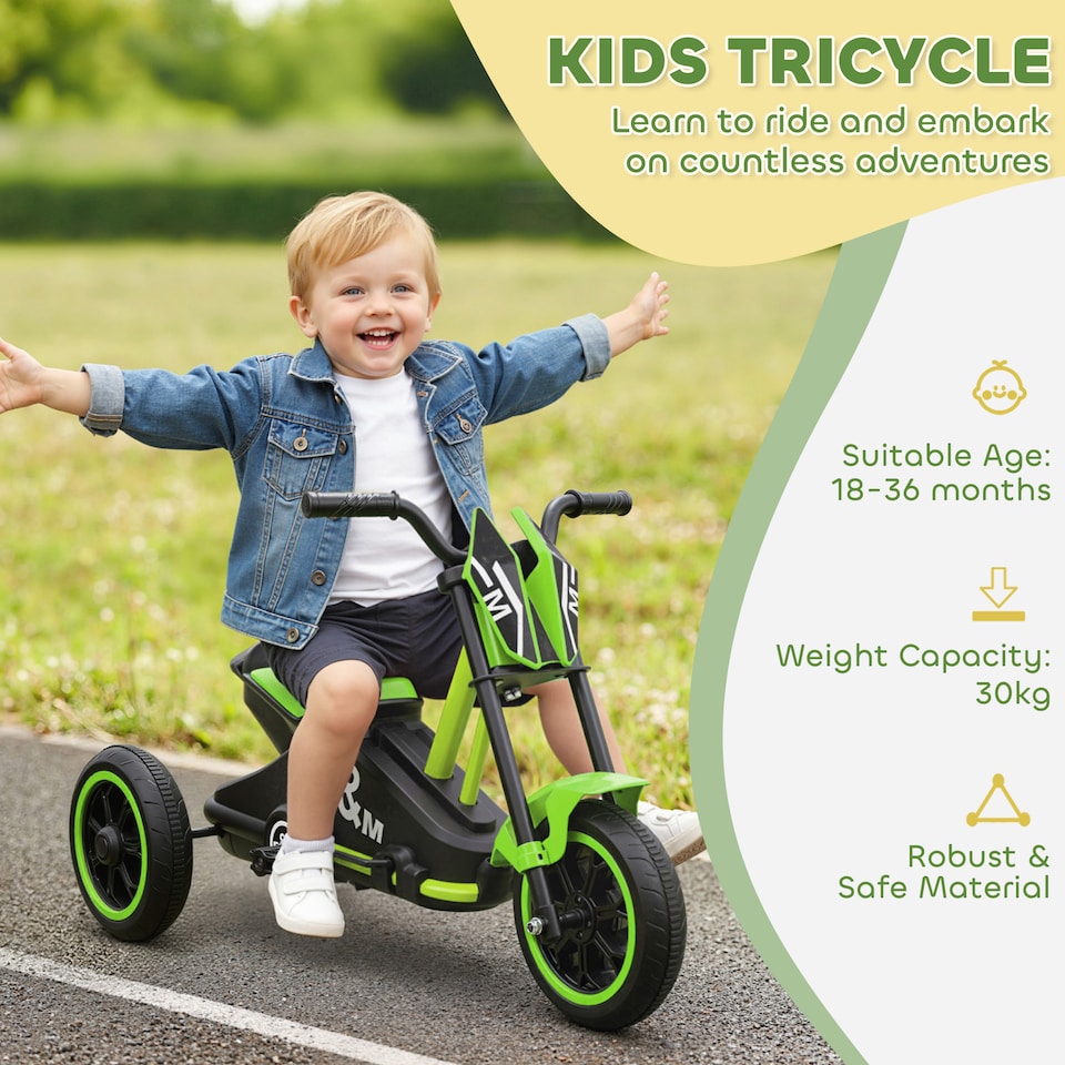 image 1 of AIYAPLAY Kids Tricycle Baby Trike, 3 Wheel Toddler Balance Bike, Green