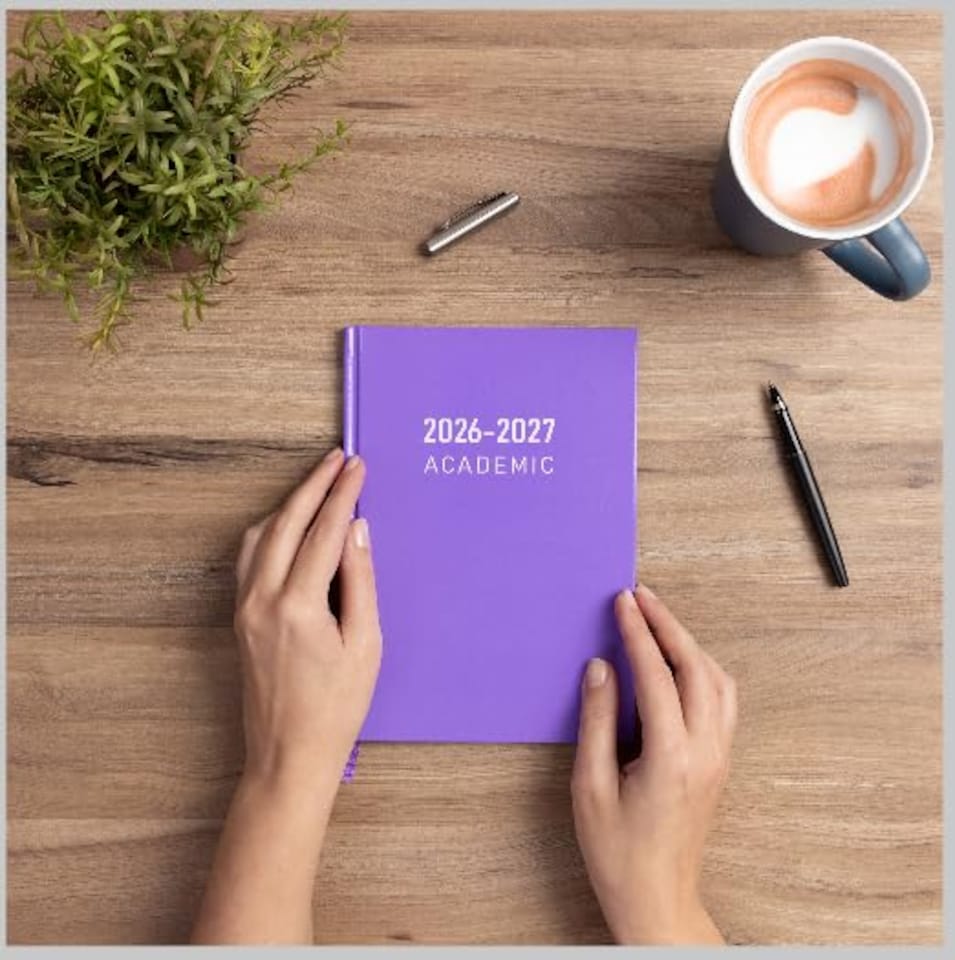 image 1 of 2026 2027 Academic Diary A5 Week to View - Mid Year Student Planner August 2026 to July 2027 - Hardback School College Organiser with Ribbon Bookmark (Purple) | Purple | Purple