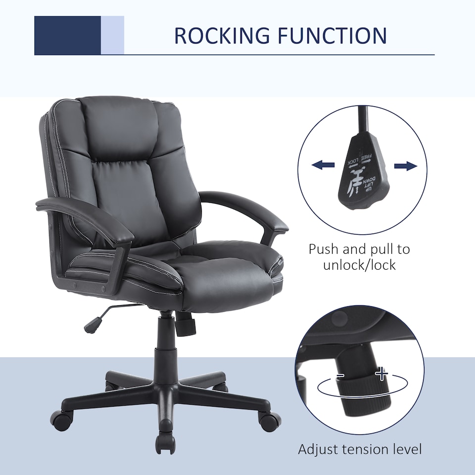 image 1 of HOMCOM Desk Chair, PU Leather Office Chair with Adjustable Height and Swivel Wheels, for Home Work Study, Black