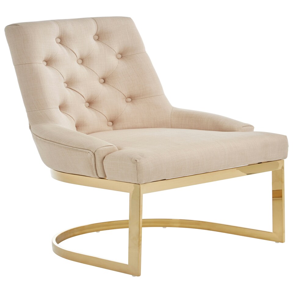 image 1 of Interiors by Premier Luxurious Natural Dining Chair,  Gold Finish Accent Chair With Button Tufted Backrest, Armless Modern Chair Cream