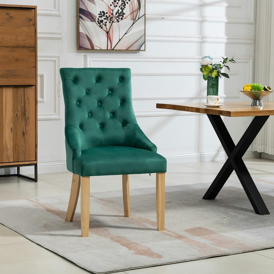 image 1 of Ravenna Velvet Dining Chairs - Set of 2 - Green