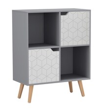 Grey 4-Cube Storage Unit with 2 Geo Doors and Legs | White | White & Beech | 1