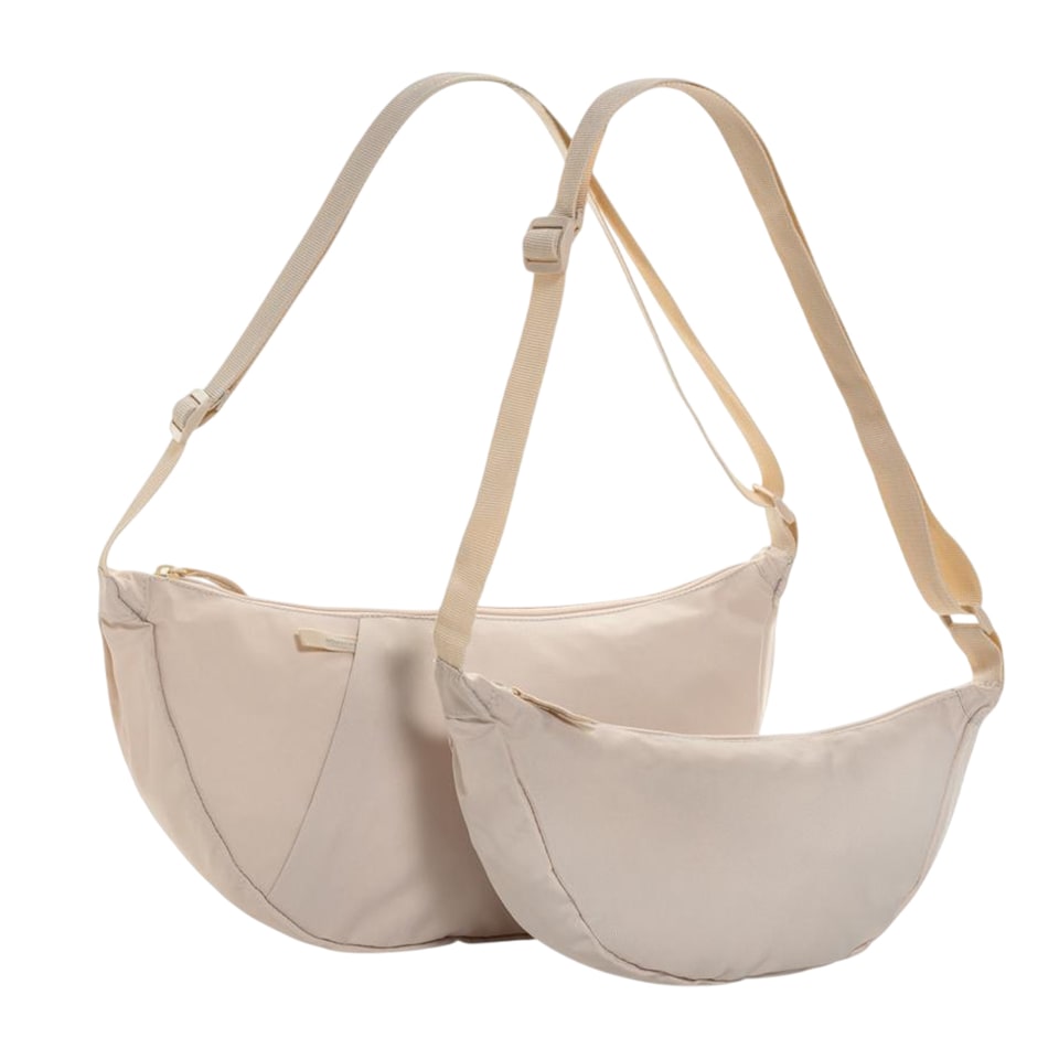 image 1 of XD Collection Crescent XL Half Moon RPET Aware 10L Crossbody Bag | Brown | Beige | One Size | 1