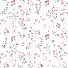 Floral Pinstripe Wallpaper in Pink and Blue | Pink | Pink | 50cm x 10m
