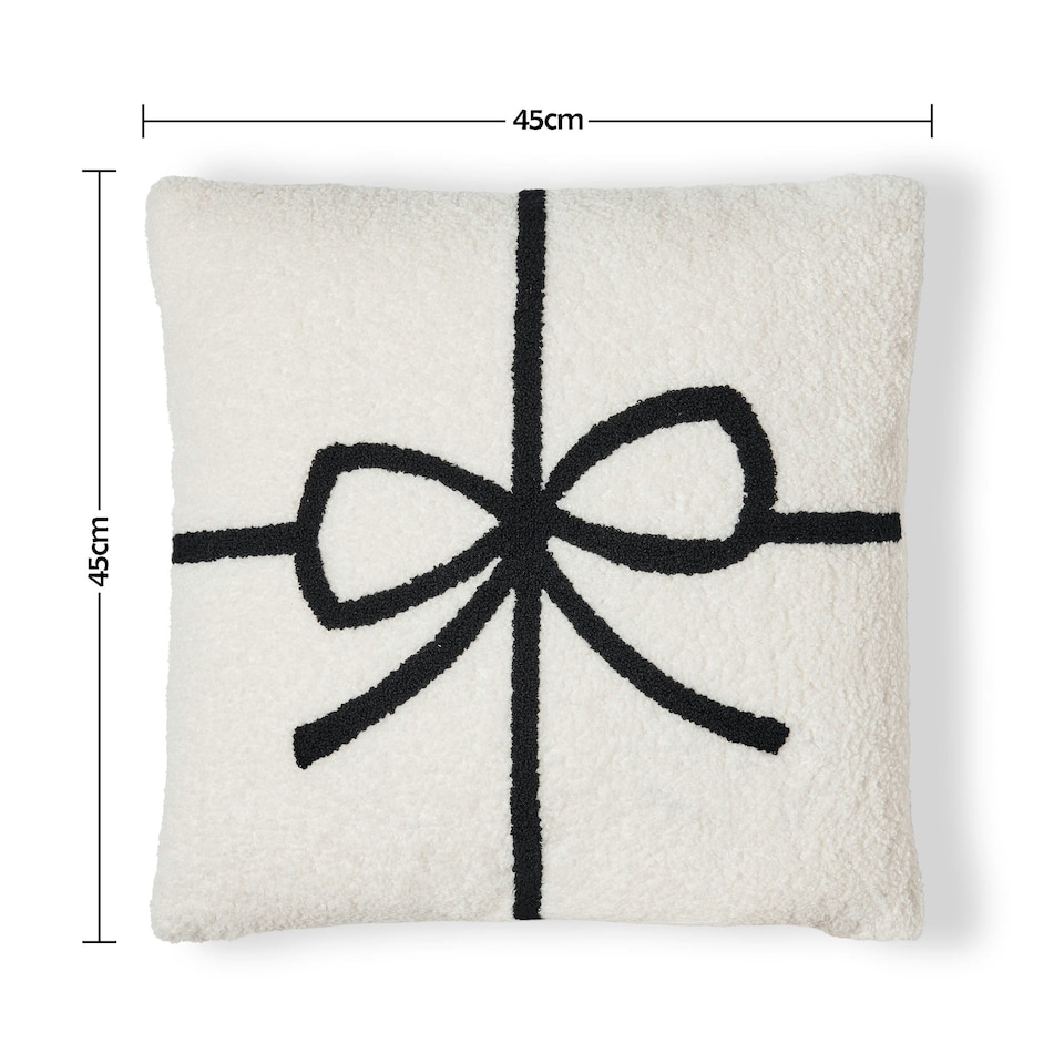 image 1 of BHS Christmas Present Bow Tufted Cushion, White | White | White | 1