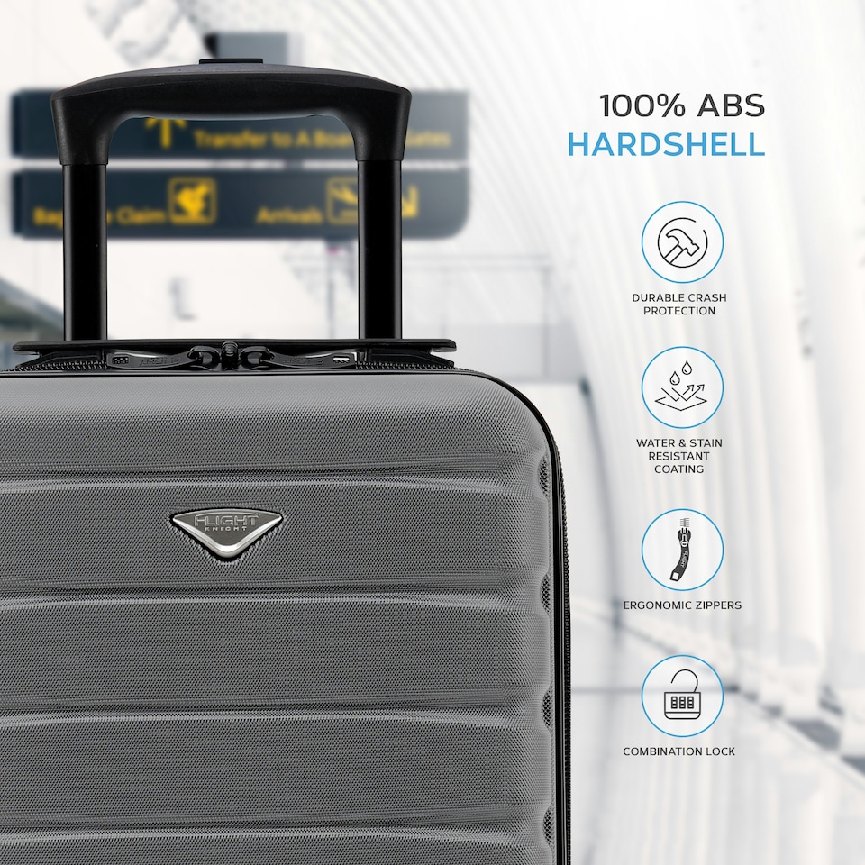 image 1 of Flight Knight Lightweight 2 Wheel ABS Hard Case Suitcases Cabin Carry On Hand Luggage 100+ Airlines Approved - Wizz, Ryanair & easyJet Free Carry On 40x30x20cm | Grey | Charcoal | Cabin Bag