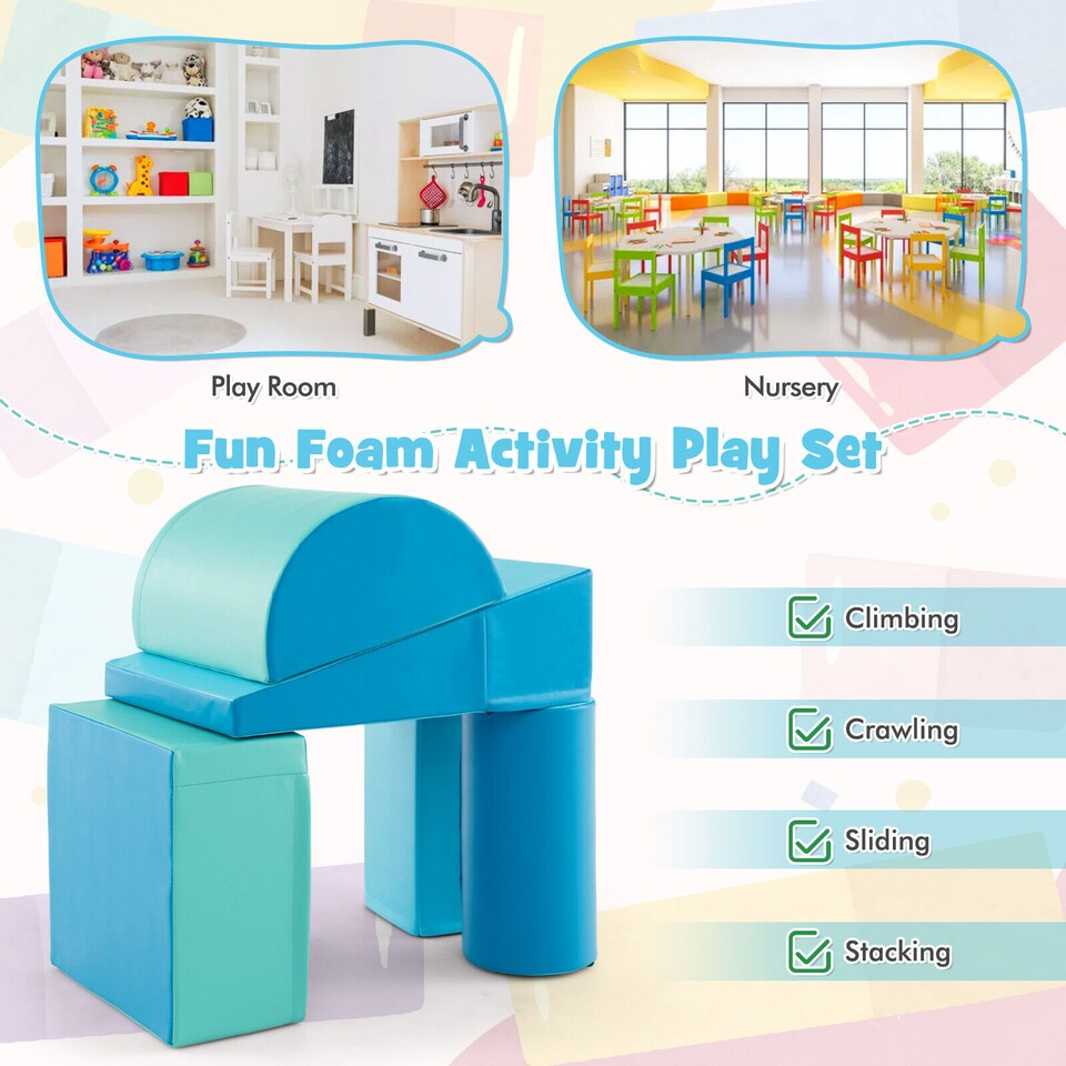 image 1 of COSTWAY 5 Pieces Kids Climb Crawl Foam Play Set Colorful Educational Software-Navy
