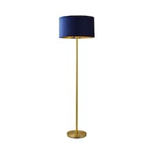 ValueLights Charlie Gold Floor Lamp Navy Velvet Gold Inner Shade | Blue