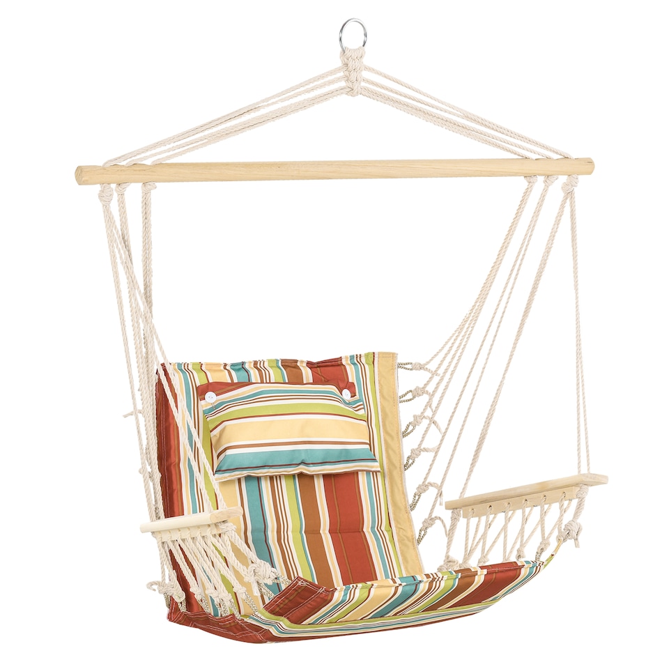 image 1 of Outsunny Hanging Hammock Swing Chair Safe Wide Seat Indoor Outdoor Stripe | Multi | Multi-Color Stripe