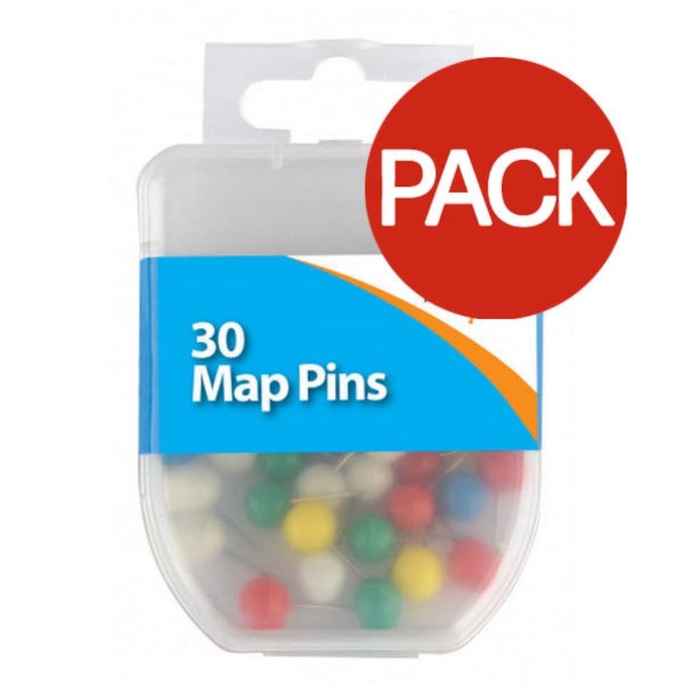 Tiger Stationery Essentials Map Pins (Pack of 30) - Multicoloured - One Size