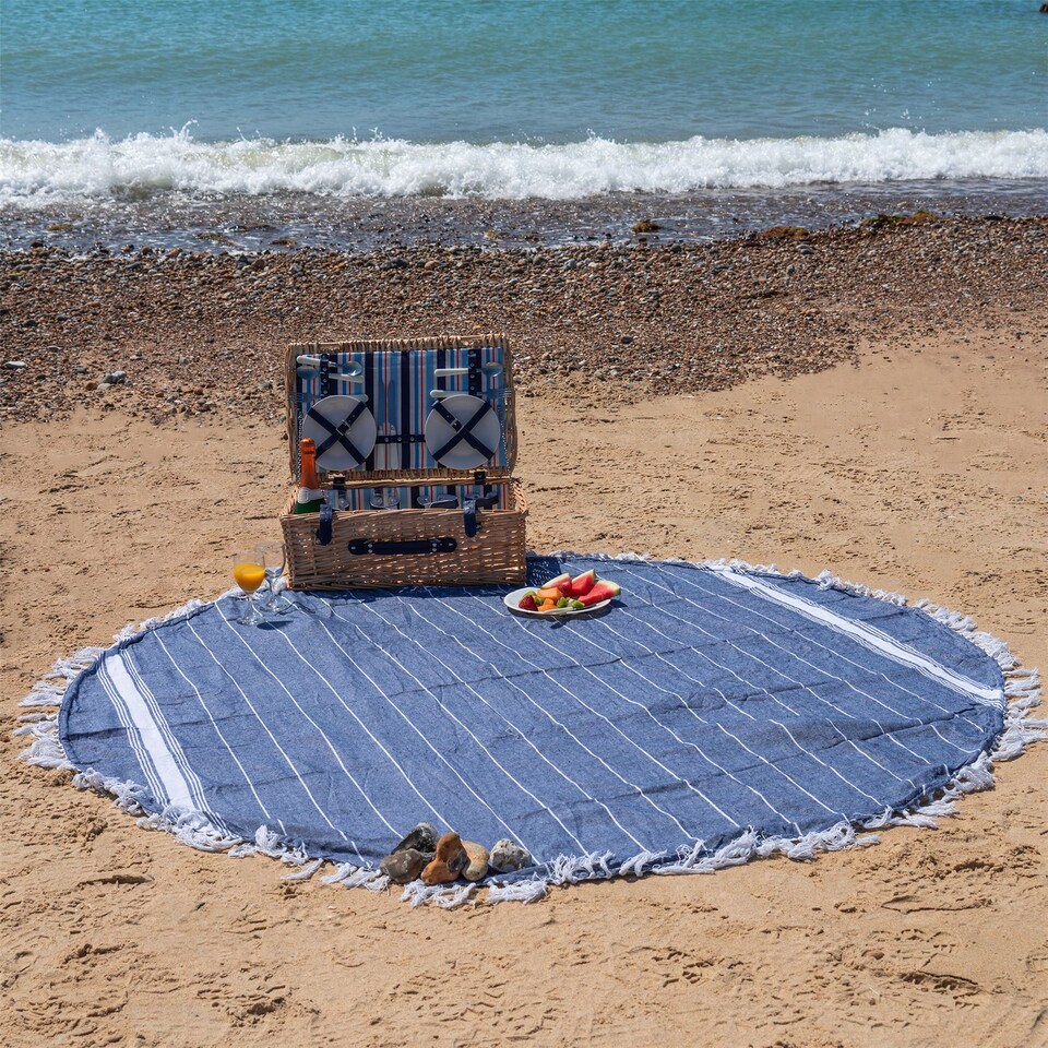 image 1 of Nicola Spring Round Turkish Cotton Beach Towel - 190cm - Navy | Blue | Navy