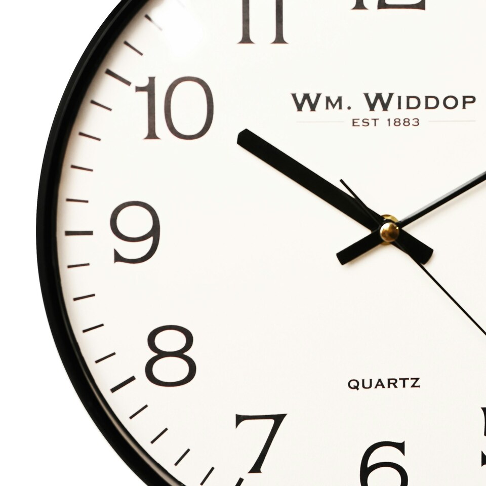 image 1 of Wm Widdop Slim Line Black Cased Wall Clock 30cm Black