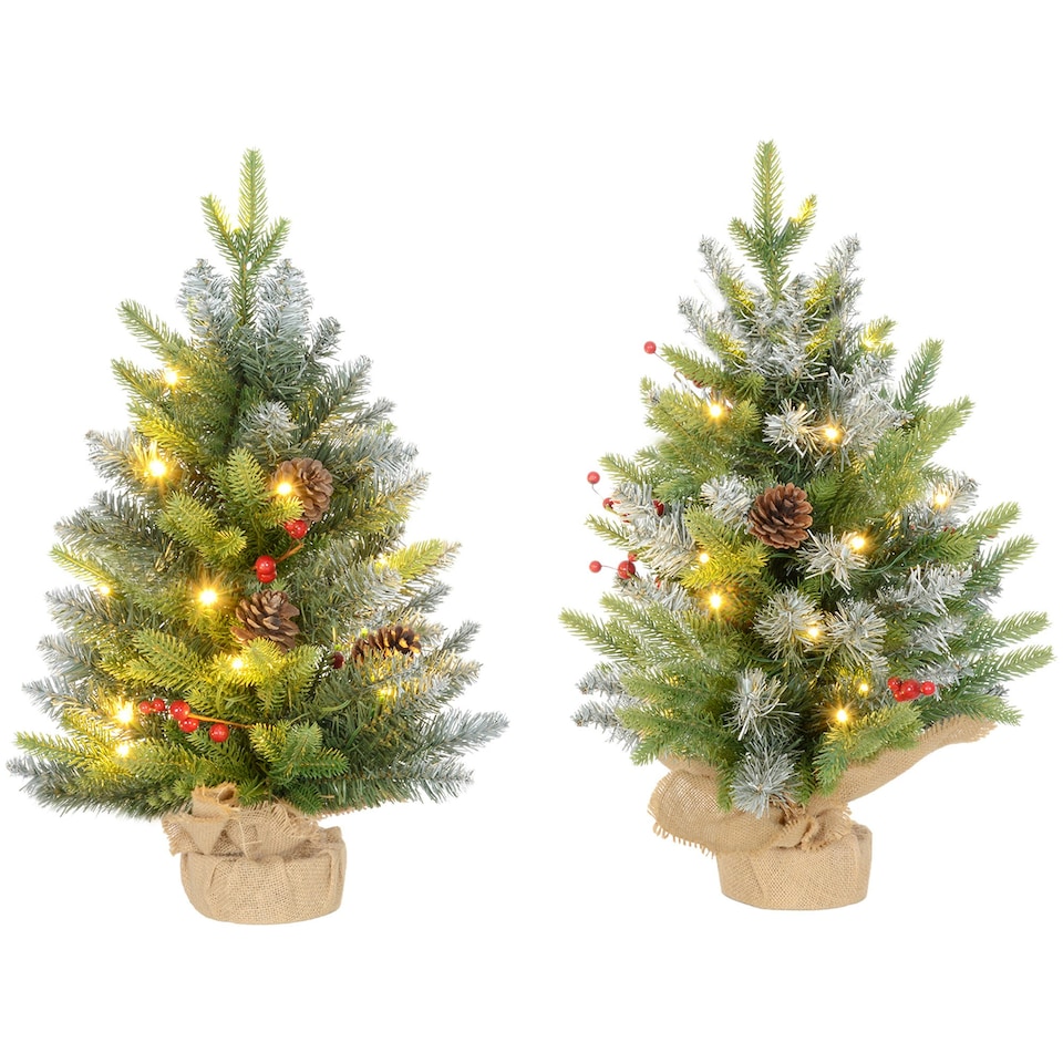image 1 of HOMCOM 2 Pieces 2' Prelit Artificial Tabletop Christmas Trees, LED Display