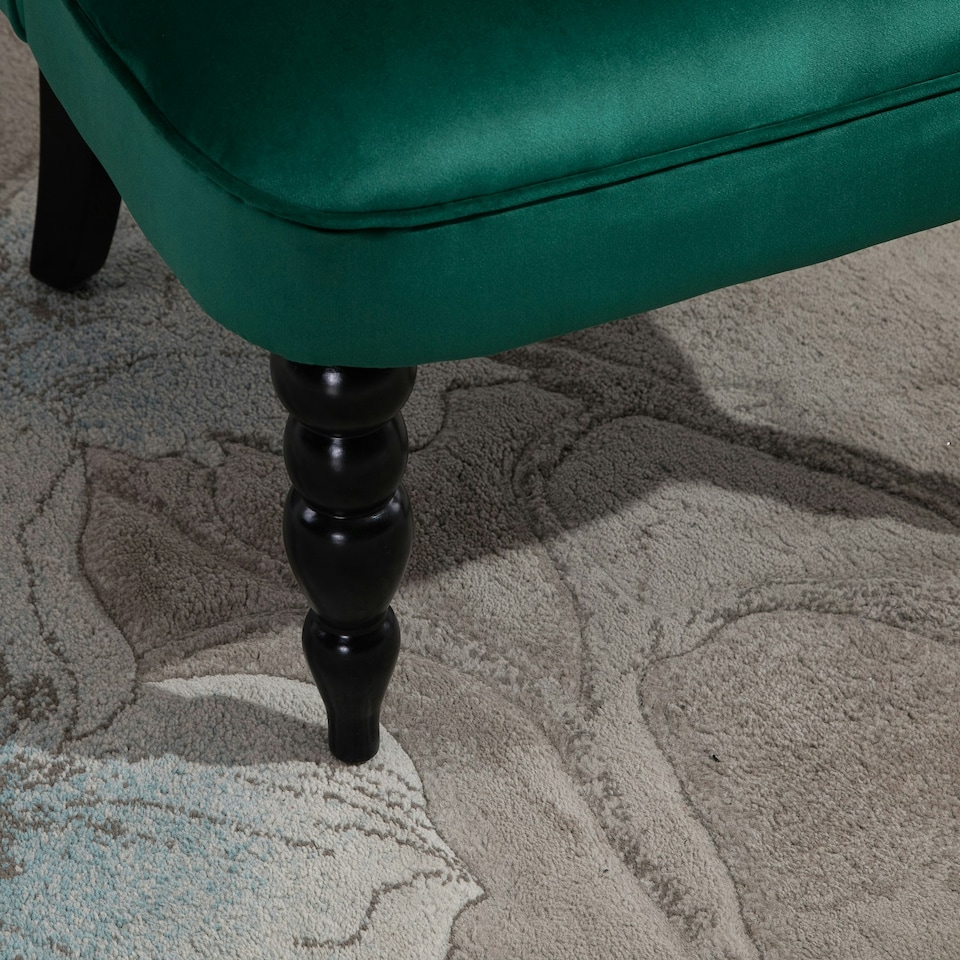 image 1 of HOMCOM Velvet Accent Chair Tufted Wingback Chair w/ Rubber Wood Legs Dark Green