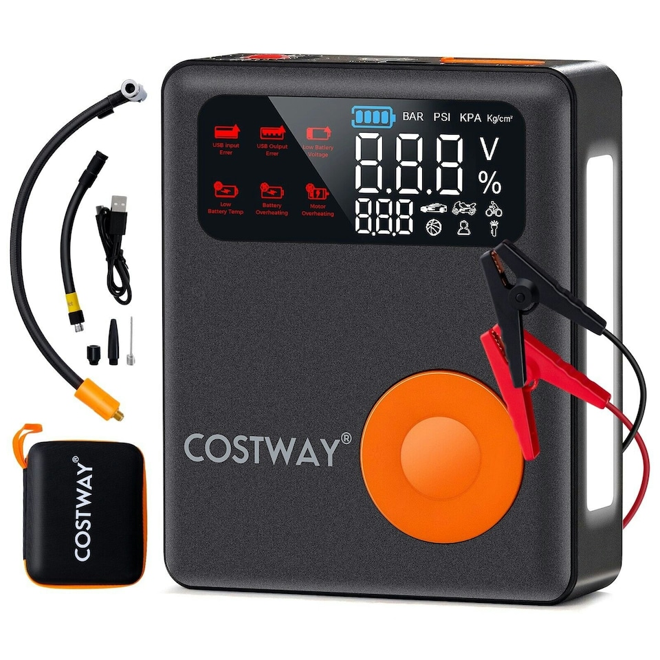 image 1 of COSTWAY Jump Starter w/ Air Compressor 12V Battery Starter