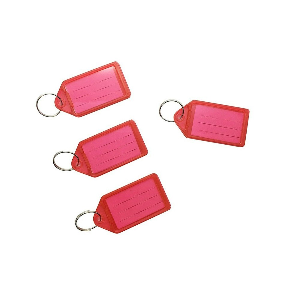 image 1 of Pack of 50 Large Red Identity Tag Key Rings - Sliding Fob Keyrings Coloured
