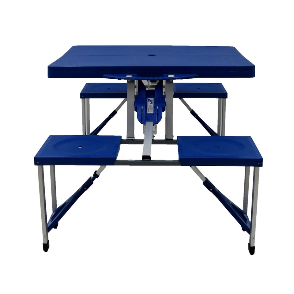 image 1 of Portable Folding Outdoor Picnic Table and Bench Set 4 Seats | Blue