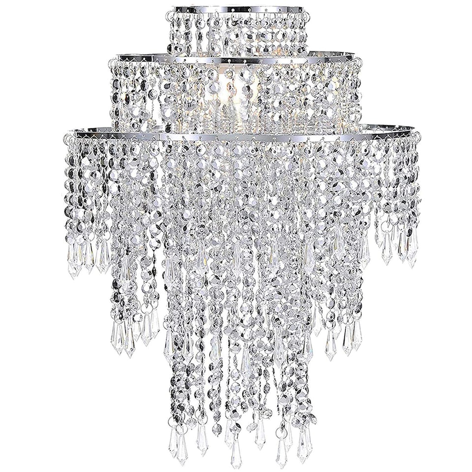 image 1 of CGC LIZA Three-Tier Extra Large Crystal & Chrome Ceiling Shade | Silver | Silver | Extra large