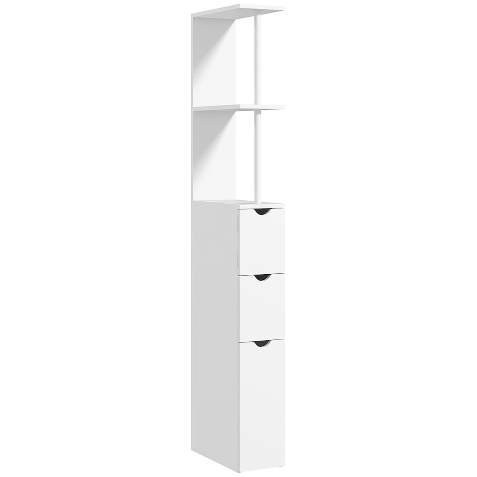 image 1 of HOMCOM Tall Bathroom Cabinet, Freestanding Bathroom Storage Cabinet with 2-Tier Shelf and Drawers, Narrow Cupboard Storage Unit, White