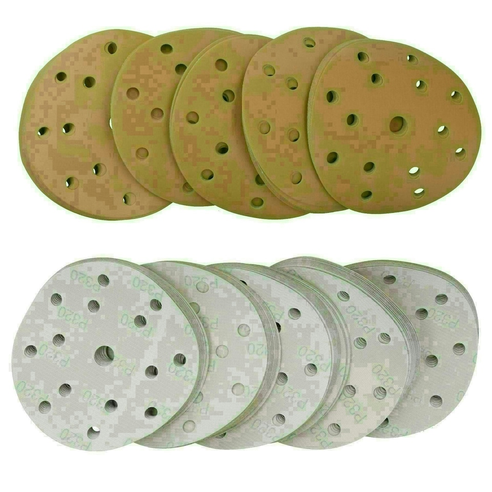 image 1 of 150mm Sanding Discs Aluminium Oxide Abrasive 320 Grit 15 Hole Hook + Loop 500pc