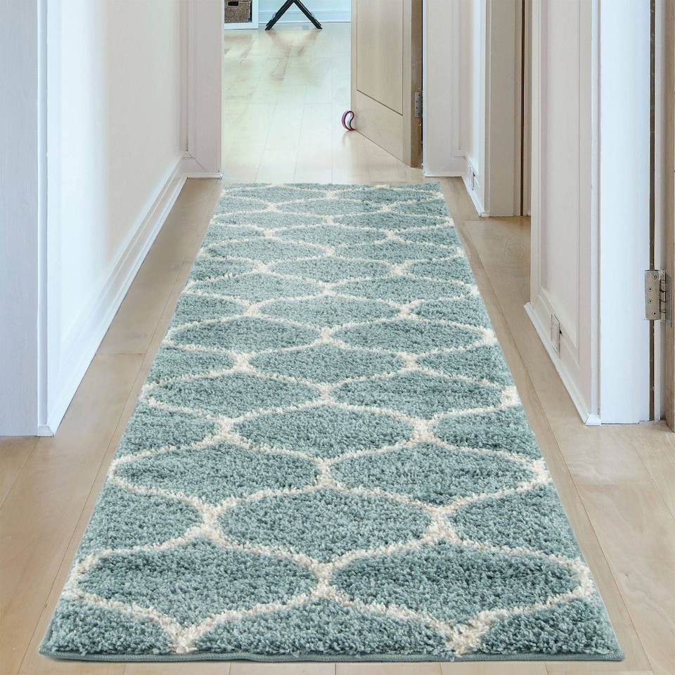image 1 of The Rugs Moroccan Collection Soft High Pile Shaggy Trellis Floor Rugs and Runners Living Room