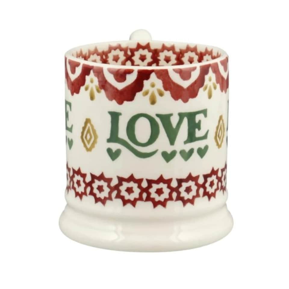 image 1 of Mug Set: 2 x 300ml Emma Bridgewater Christmas Peace & Love Set, Set Of 2 Half Pint Mugs, Ceramic White