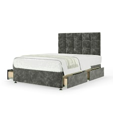 Charcoal Chenille 4 Drawer Divan Base and Pearl Headboard Super King
