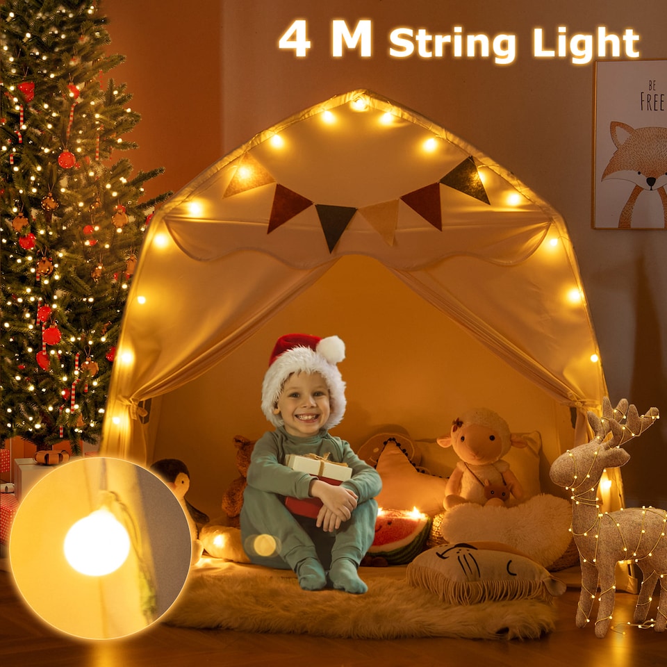 image 1 of COSTWAY Kids Play Tent Indoor & Outdoor Extra Large Playhouse Tent-Beige