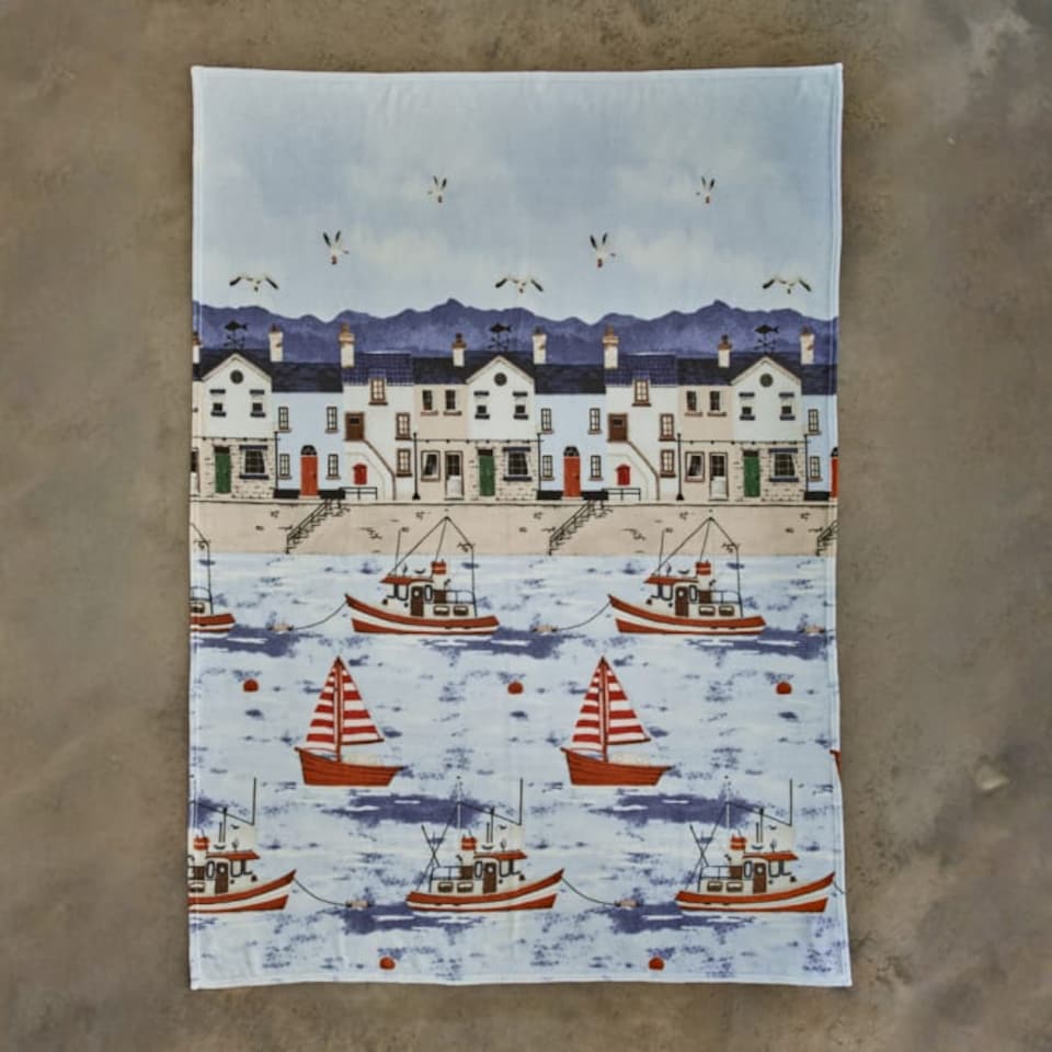 image 1 of Coastal Fishing Village Soft Coral Fleece Printed Throw