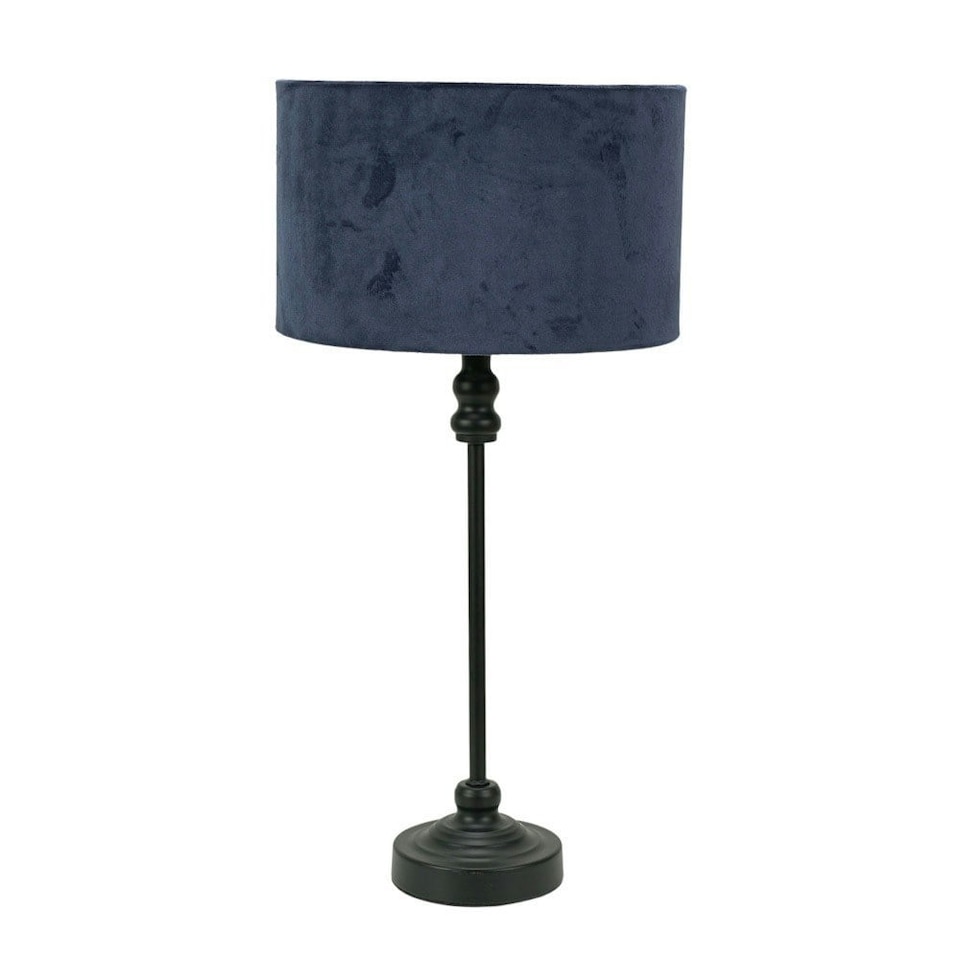 image 1 of ValueLights Maggie Black Candlestick Table Lamp Navy Velvet Shade | Black