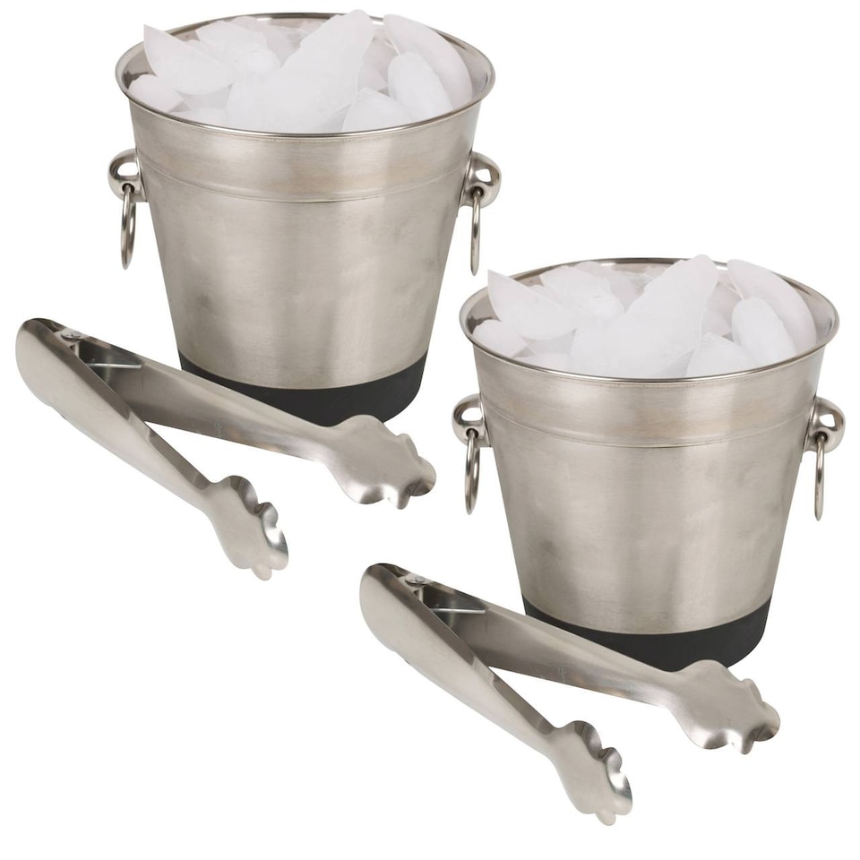 image 1 of Stainless Steel Ice Bucket And Tongs Set | White | 2