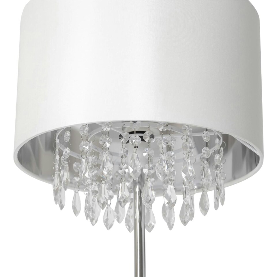 image 1 of First Choice Lighting Cream Faux Silk Jewelled Floor Lamp Chrome | White