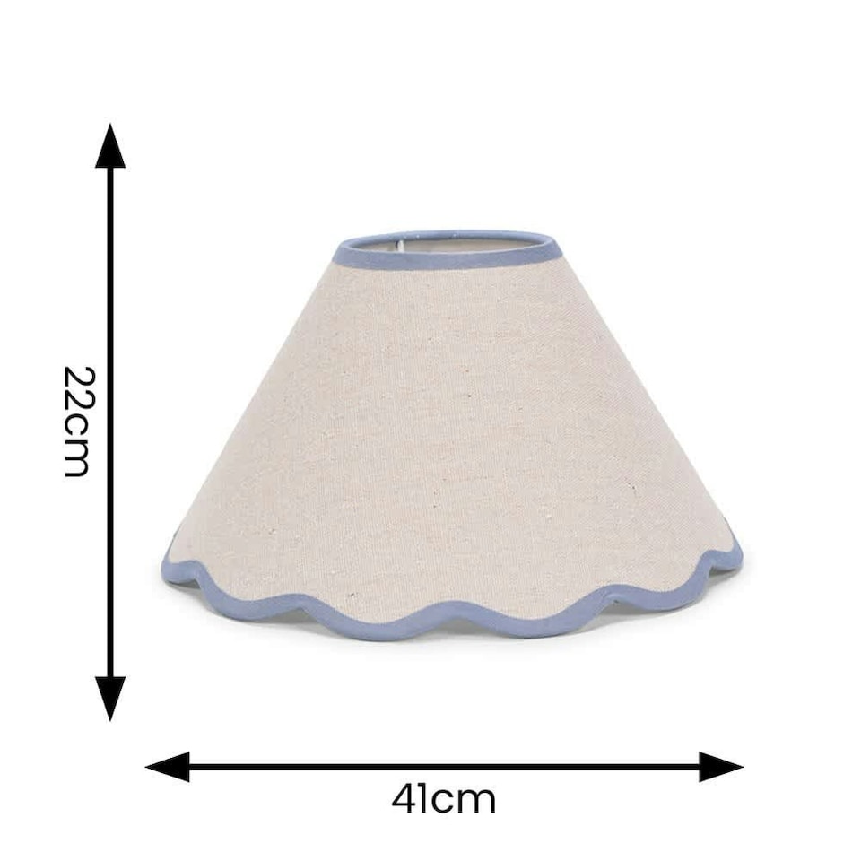 image 1 of ValueLights Florie Natural Linen Large Tapered Lamp Shade with Scallop Blue Trim