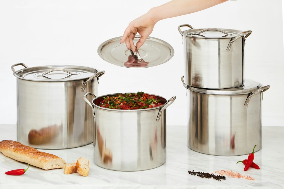 image 1 of Orsina 4 Pc Stainless Steel Stockpot Set, Stainless Steel Stock Pot With Twin Handles, Pots with Lid for Cooking