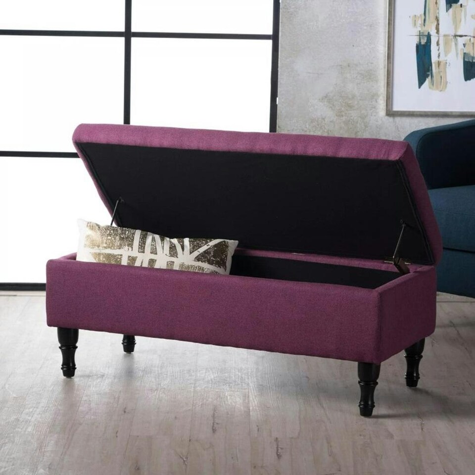 image 1 of Fuchsia Fabric Ottoman Storage Bench Pink