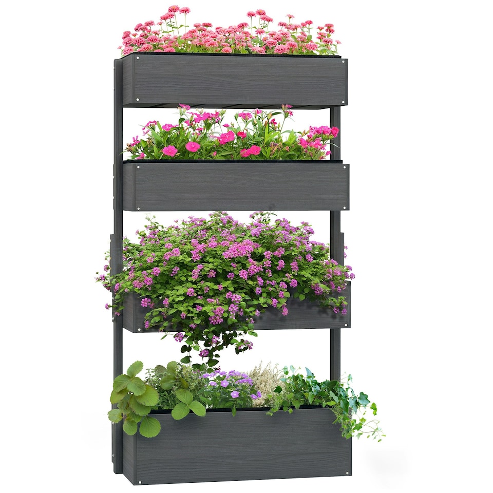 image 1 of Outsunny Raised Garden Bed Wooden Plant Stand Grey Grey