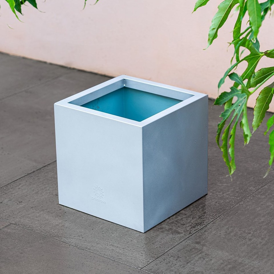 image 1 of Primrose Zinc Galvanised Silver Cube Steel Planter Pot 30cm