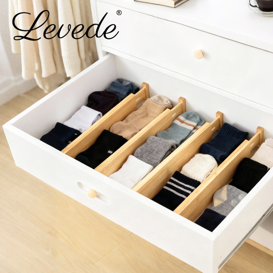 image 1 of Levede Adjustable Drawer Divider Bamboo 4PC Expandable Organisers Spring