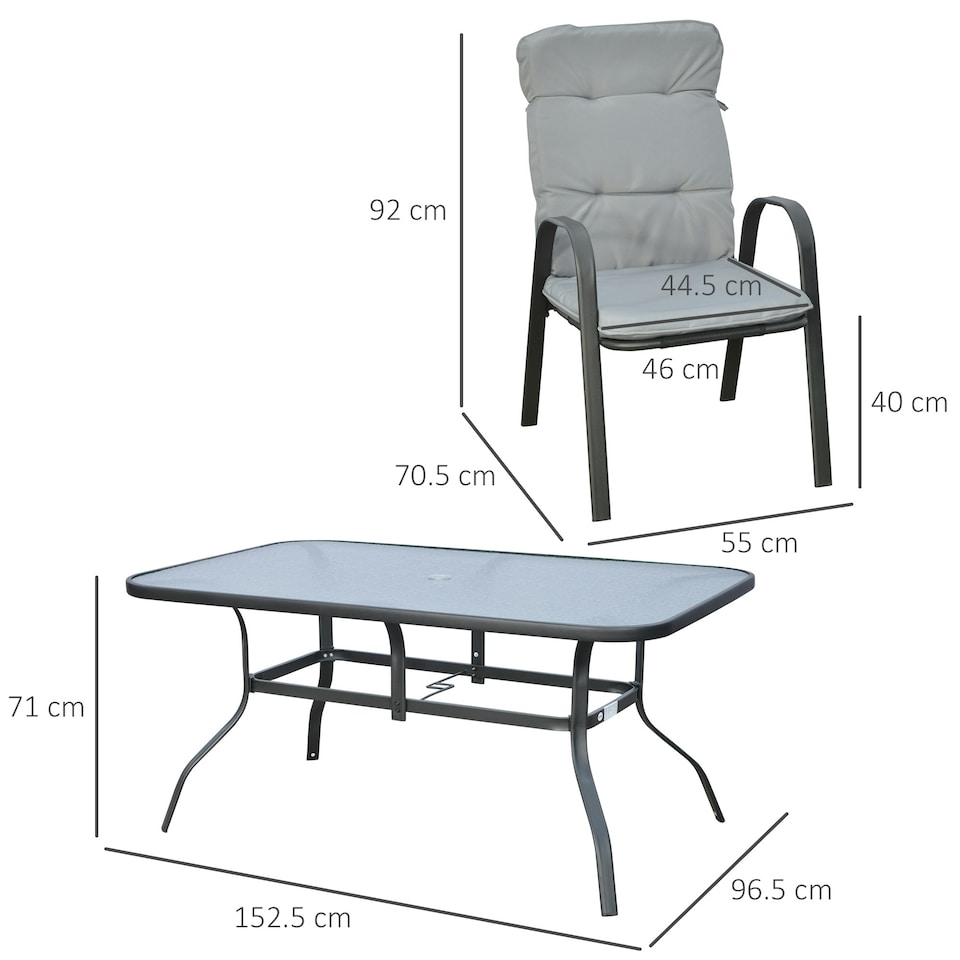 image 1 of Outsunny 7 PCs Garden Dining Set, Glass Table with Umbrella Hole