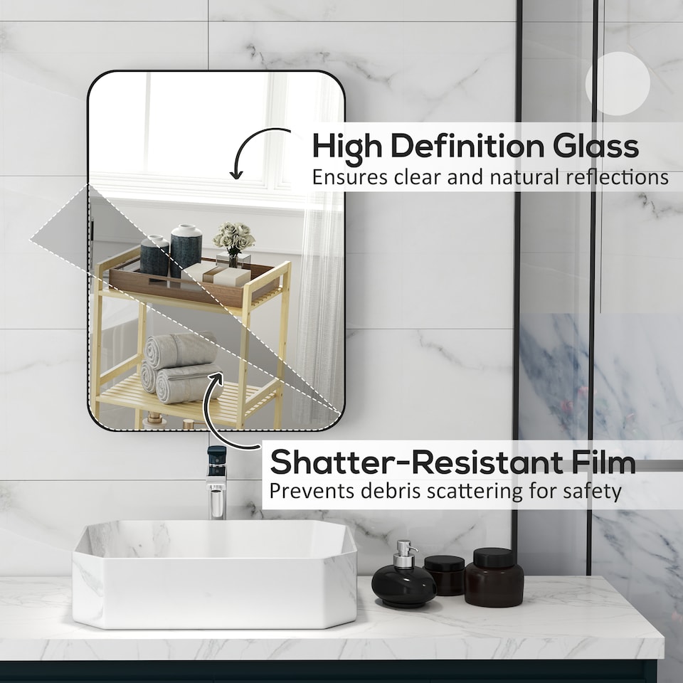 image 1 of HOMCOM Rectangle Bathroom Mirror, 50  70cm Metal Framed Wall Mirror, Decorative Mirror for Bedroom, Living Room, Entryway, Black