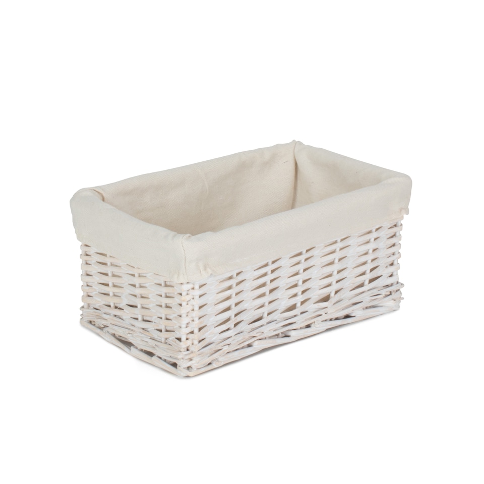 image 1 of Small White Wash Storage Basket with White Lining | White | White