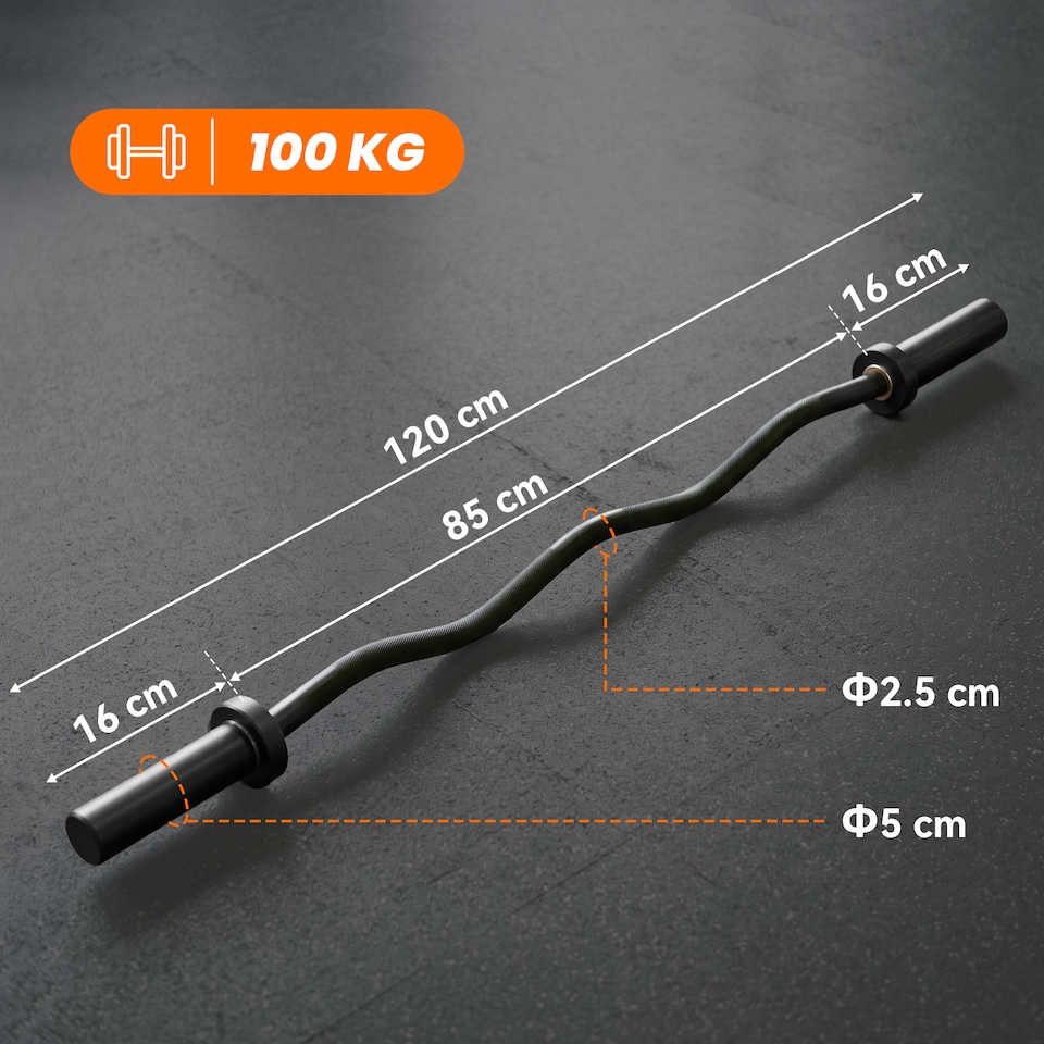 image 1 of SPORTNOW 4ft Olympic EZ Curl Bar, Barbell Bar for 2" Weight Plates, Black