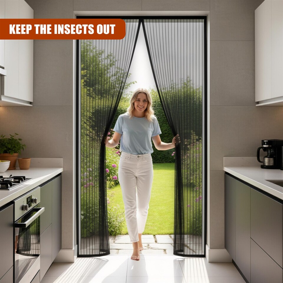 image 1 of GEEZY Set of 2 Magnetic Fly Door Screen 90x210cm Black